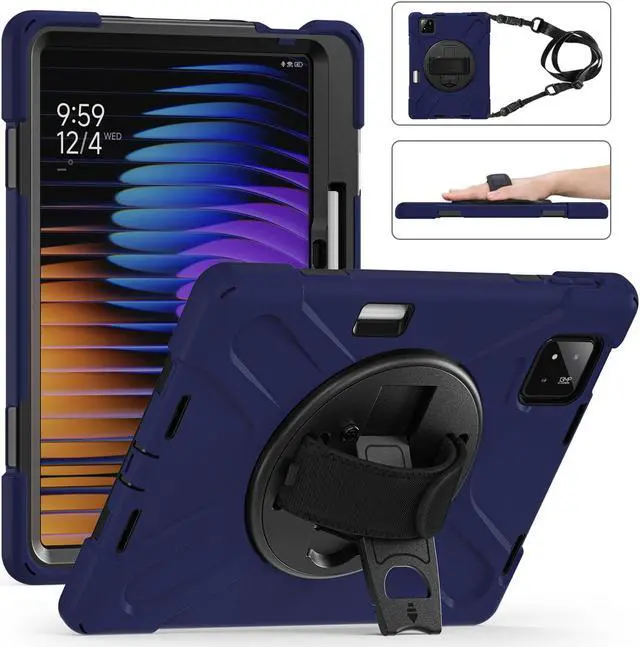 Main image of BONAEVER Case for Xiaomi Mi Pad 7 / Mi Pad 7 Pro 11.2 inch Released 2024, Shockproof Cover with 360 Rotate Stand Hand Strap Shoulder Strap Pencil Holder Protective Cover Navy Blue