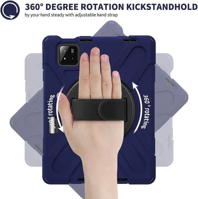 Alt view image 2 of 7 - BONAEVER Case for Xiaomi Mi Pad 7 / Mi Pad 7 Pro 11.2 inch Released 2024, Shockproof Cover with 360 Rotate Stand Hand Strap Shoulder Strap Pencil Holder Protective Cover Navy Blue