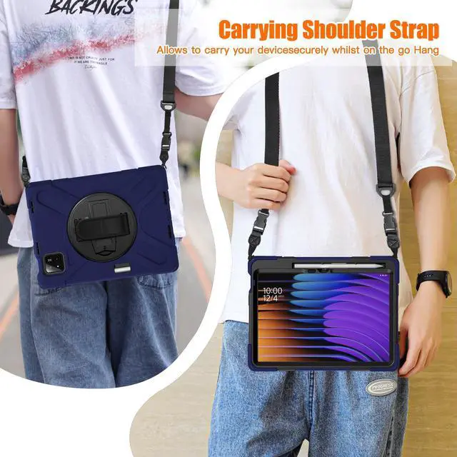 Alt view image 6 of 7 - BONAEVER Case for Xiaomi Mi Pad 7 / Mi Pad 7 Pro 11.2 inch Released 2024, Shockproof Cover with 360 Rotate Stand Hand Strap Shoulder Strap Pencil Holder Protective Cover Navy Blue