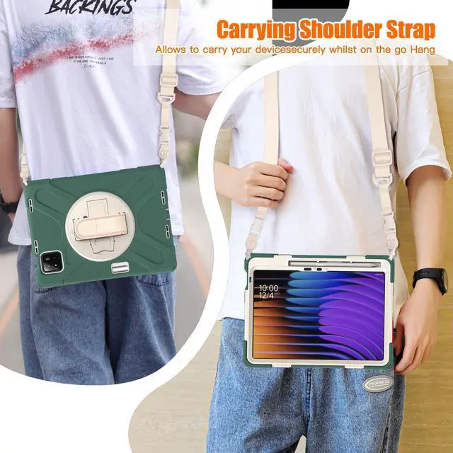 Alt view image 6 of 7 - BONAEVER Case for Xiaomi Mi Pad 7 / Mi Pad 7 Pro 11.2 inch Released 2024, Shockproof Cover with 360 Rotate Stand Hand Strap Shoulder Strap Pencil Holder Protective Cover Dark Green