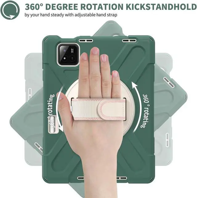 Alt view image 2 of 7 - BONAEVER Case for Xiaomi Mi Pad 7 / Mi Pad 7 Pro 11.2 inch Released 2024, Shockproof Cover with 360 Rotate Stand Hand Strap Shoulder Strap Pencil Holder Protective Cover Dark Green