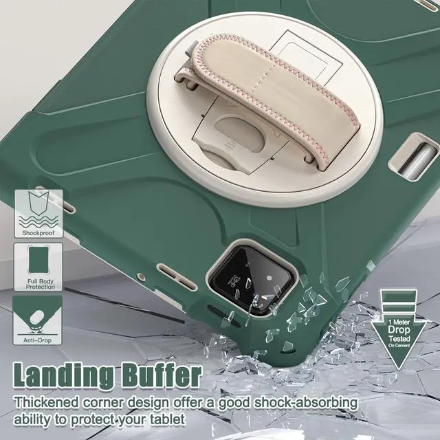 Alt view image 4 of 7 - BONAEVER Case for Xiaomi Mi Pad 7 / Mi Pad 7 Pro 11.2 inch Released 2024, Shockproof Cover with 360 Rotate Stand Hand Strap Shoulder Strap Pencil Holder Protective Cover Dark Green