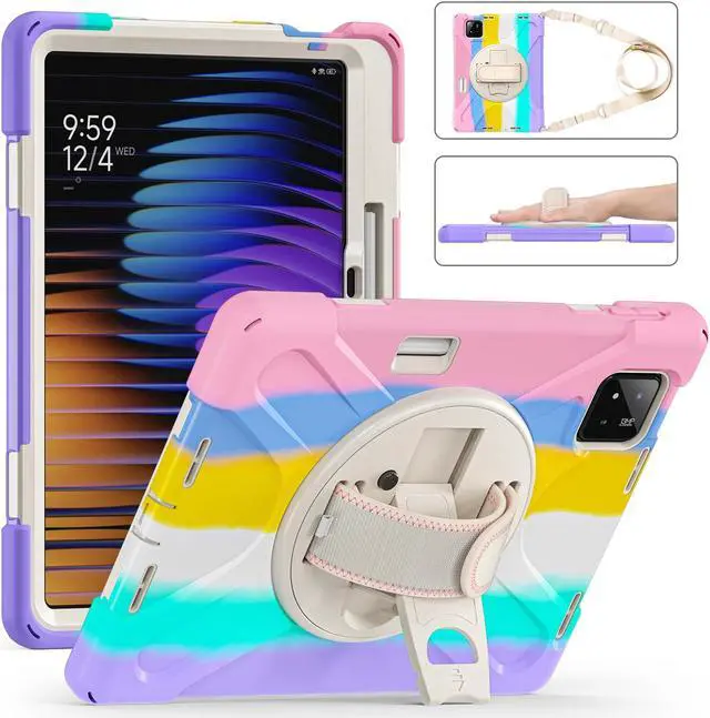 Main image of BONAEVER Case for Xiaomi Mi Pad 7 / Mi Pad 7 Pro 11.2 inch Released 2024,  Shockproof Cover with 360 Rotate Stand Hand Strap Shoulder Strap Pencil Holder Protective Cover Pink