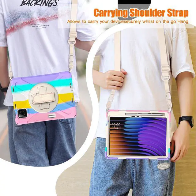 Alt view image 5 of 7 - BONAEVER Case for Xiaomi Mi Pad 7 / Mi Pad 7 Pro 11.2 inch Released 2024,  Shockproof Cover with 360 Rotate Stand Hand Strap Shoulder Strap Pencil Holder Protective Cover Pink