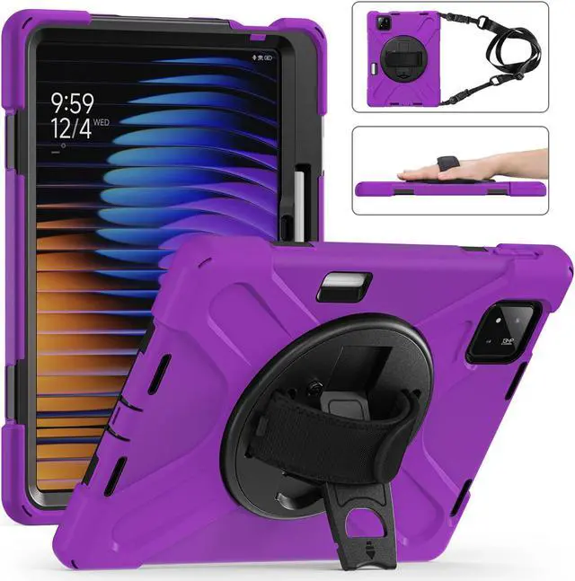 Main image of BONAEVER Case for Xiaomi Mi Pad 7 / Mi Pad 7 Pro 11.2 inch Released 2024, Shockproof Cover with 360 Rotate Stand Hand Strap Shoulder Strap Pencil Holder Protective Cover Purple