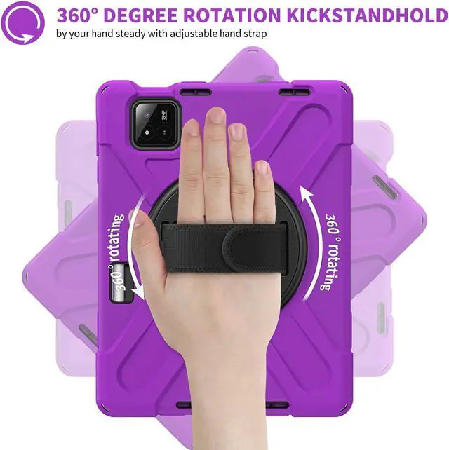 Alt view image 2 of 7 - BONAEVER Case for Xiaomi Mi Pad 7 / Mi Pad 7 Pro 11.2 inch Released 2024, Shockproof Cover with 360 Rotate Stand Hand Strap Shoulder Strap Pencil Holder Protective Cover Purple