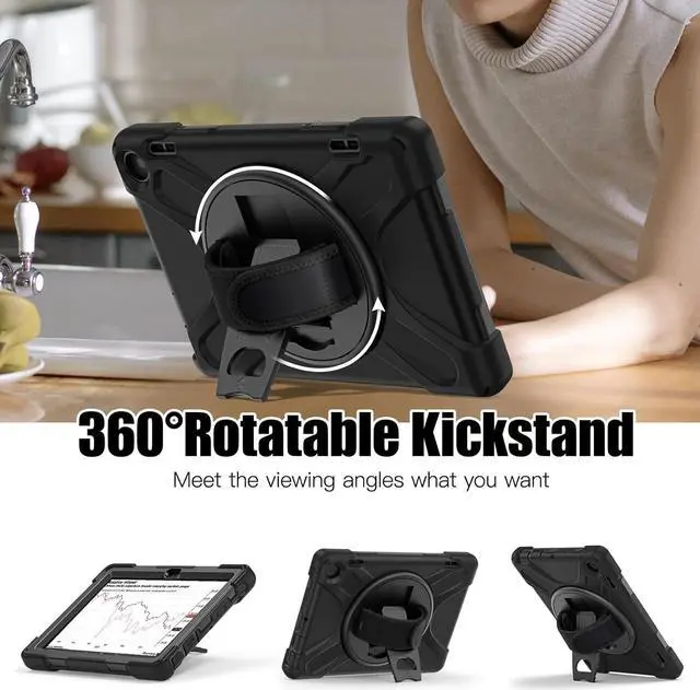 Alt view image 4 of 7 - BONAEVER for Amazon Fire HD 8 Tablet Case 12th Generation 2024/2022 8 inch Shockproof Protective Kindle Fire HD 8 Kids Case Cover with Rotating Hand Strap+Stand Pen Holder Shoulder Strap