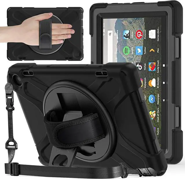 Main image of BONAEVER for Amazon Fire HD 8 Tablet Case 12th Generation 2024/2022 8 inch Shockproof Protective Kindle Fire HD 8 Kids Case Cover with Rotating Hand Strap+Stand Pen Holder Shoulder Strap