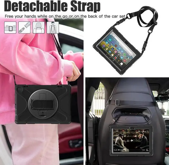 Alt view image 5 of 7 - BONAEVER for Amazon Fire HD 8 Tablet Case 12th Generation 2024/2022 8 inch Shockproof Protective Kindle Fire HD 8 Kids Case Cover with Rotating Hand Strap+Stand Pen Holder Shoulder Strap