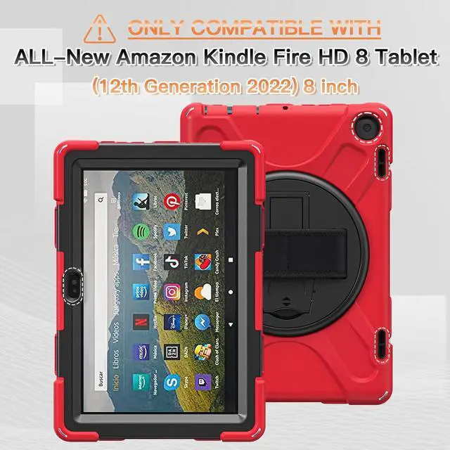 Alt view image 2 of 7 - BONAEVER for Amazon Fire HD 8 Tablet Case 12th Generation 2024/2022 8 inch Shockproof Protective Kindle Fire HD 8 Kids Case Cover with Rotating Hand Strap+Stand Pen Holder Shoulder Strap Red