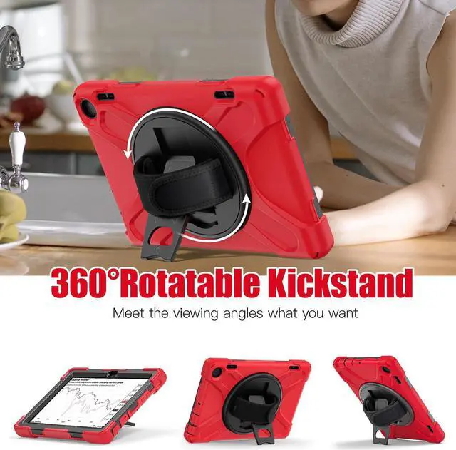 Alt view image 4 of 7 - BONAEVER for Amazon Fire HD 8 Tablet Case 12th Generation 2024/2022 8 inch Shockproof Protective Kindle Fire HD 8 Kids Case Cover with Rotating Hand Strap+Stand Pen Holder Shoulder Strap Red
