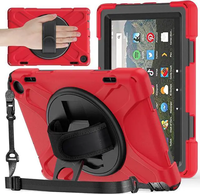 Main image of BONAEVER for Amazon Fire HD 8 Tablet Case 12th Generation 2024/2022 8 inch Shockproof Protective Kindle Fire HD 8 Kids Case Cover with Rotating Hand Strap+Stand Pen Holder Shoulder Strap Red