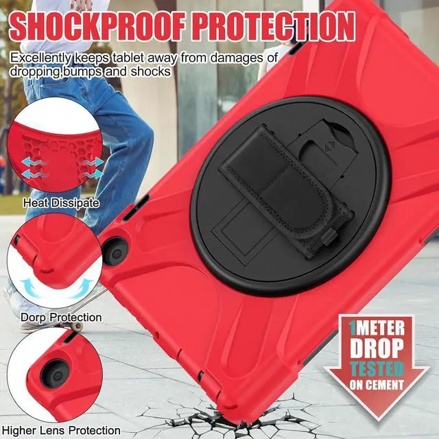 Alt view image 6 of 7 - BONAEVER for Amazon Fire HD 8 Tablet Case 12th Generation 2024/2022 8 inch Shockproof Protective Kindle Fire HD 8 Kids Case Cover with Rotating Hand Strap+Stand Pen Holder Shoulder Strap Red