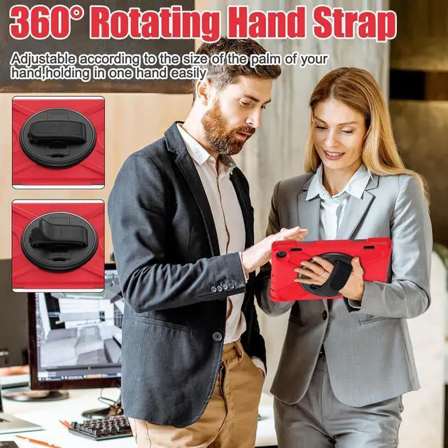 Alt view image 3 of 7 - BONAEVER for Amazon Fire HD 8 Tablet Case 12th Generation 2024/2022 8 inch Shockproof Protective Kindle Fire HD 8 Kids Case Cover with Rotating Hand Strap+Stand Pen Holder Shoulder Strap Red