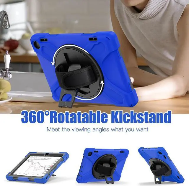 Alt view image 3 of 7 - BONAEVER for Amazon Fire HD 8 Tablet Case 12th Generation 2024/2022 8 inch Shockproof Protective Kindle Fire HD 8 Kids Case Cover with Rotating Hand Strap+Stand Pen Holder Shoulder Strap Blue