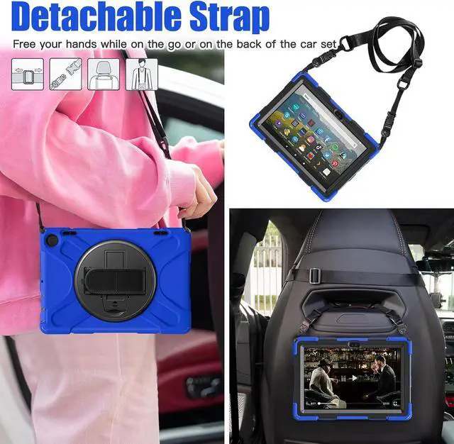 Alt view image 5 of 7 - BONAEVER for Amazon Fire HD 8 Tablet Case 12th Generation 2024/2022 8 inch Shockproof Protective Kindle Fire HD 8 Kids Case Cover with Rotating Hand Strap+Stand Pen Holder Shoulder Strap Blue