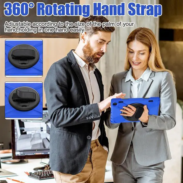 Alt view image 4 of 7 - BONAEVER for Amazon Fire HD 8 Tablet Case 12th Generation 2024/2022 8 inch Shockproof Protective Kindle Fire HD 8 Kids Case Cover with Rotating Hand Strap+Stand Pen Holder Shoulder Strap Blue