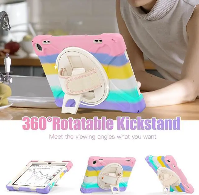 Alt view image 4 of 7 - BONAEVER for Amazon Fire HD 8 Tablet Case 12th Generation 2024/2022 8 inch Shockproof Protective Kindle Fire HD 8 Kids Case Cover with Rotating Hand Strap+Stand Pen Holder Shoulder Strap Pink