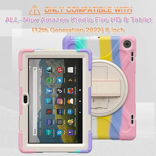 Alt view image 2 of 7 - BONAEVER for Amazon Fire HD 8 Tablet Case 12th Generation 2024/2022 8 inch Shockproof Protective Kindle Fire HD 8 Kids Case Cover with Rotating Hand Strap+Stand Pen Holder Shoulder Strap Pink