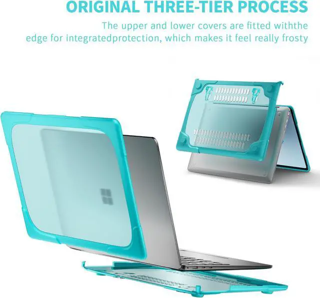 Alt view image 3 of 7 - BONAEVER Case for 13.8 Inch Microsoft Surface Laptop 7 2024 Model 2036, Heavy Duty Plastic Hard Shell Laptop Cover with Kickstand, Keyboard Skin, Screen Protector Blue