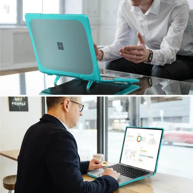 Alt view image 5 of 7 - BONAEVER Case for 13.8 Inch Microsoft Surface Laptop 7 2024 Model 2036, Heavy Duty Plastic Hard Shell Laptop Cover with Kickstand, Keyboard Skin, Screen Protector Blue