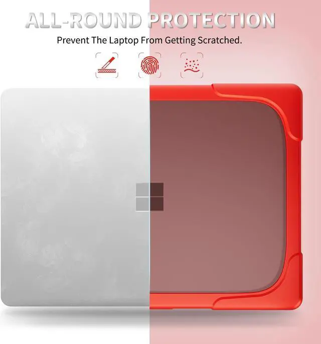 Alt view image 3 of 7 - BONAEVER Case for 13.8 Inch Microsoft Surface Laptop 7 2024 Model 2036, Heavy Duty Plastic Hard Shell Laptop Cover with Kickstand, Keyboard Skin, Screen Protector Red