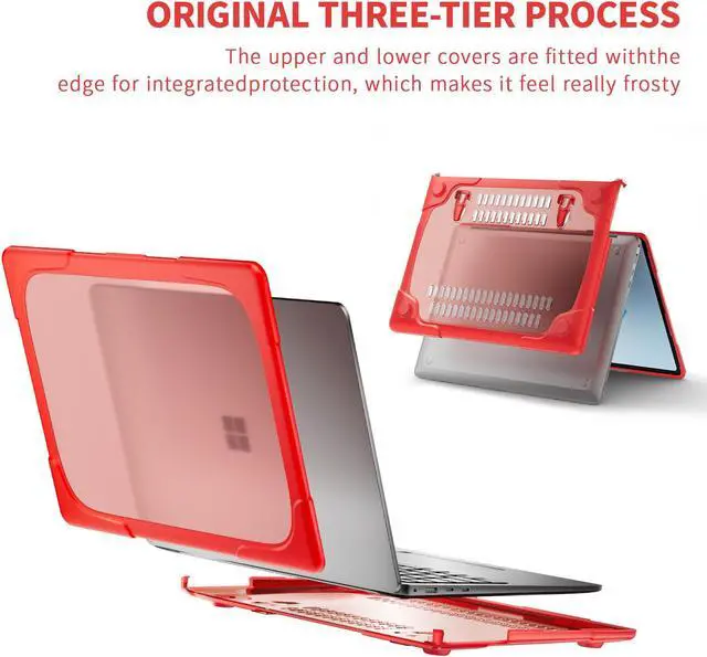 Alt view image 4 of 7 - BONAEVER Case for 13.8 Inch Microsoft Surface Laptop 7 2024 Model 2036, Heavy Duty Plastic Hard Shell Laptop Cover with Kickstand, Keyboard Skin, Screen Protector Red