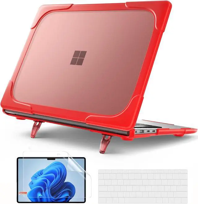Main image of BONAEVER Case for 13.8 Inch Microsoft Surface Laptop 7 2024 Model 2036, Heavy Duty Plastic Hard Shell Laptop Cover with Kickstand, Keyboard Skin, Screen Protector Red