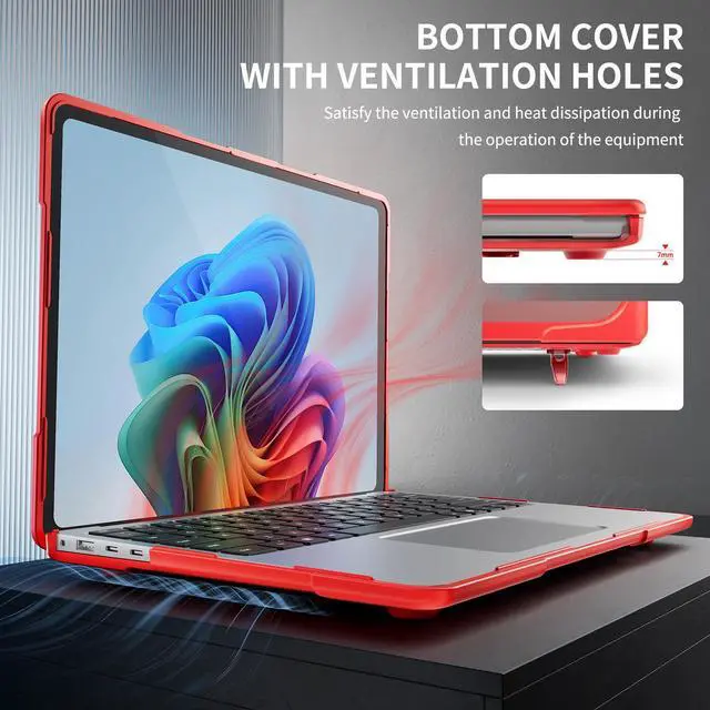 Alt view image 5 of 7 - BONAEVER Case for 13.8 Inch Microsoft Surface Laptop 7 2024 Model 2036, Heavy Duty Plastic Hard Shell Laptop Cover with Kickstand, Keyboard Skin, Screen Protector Red