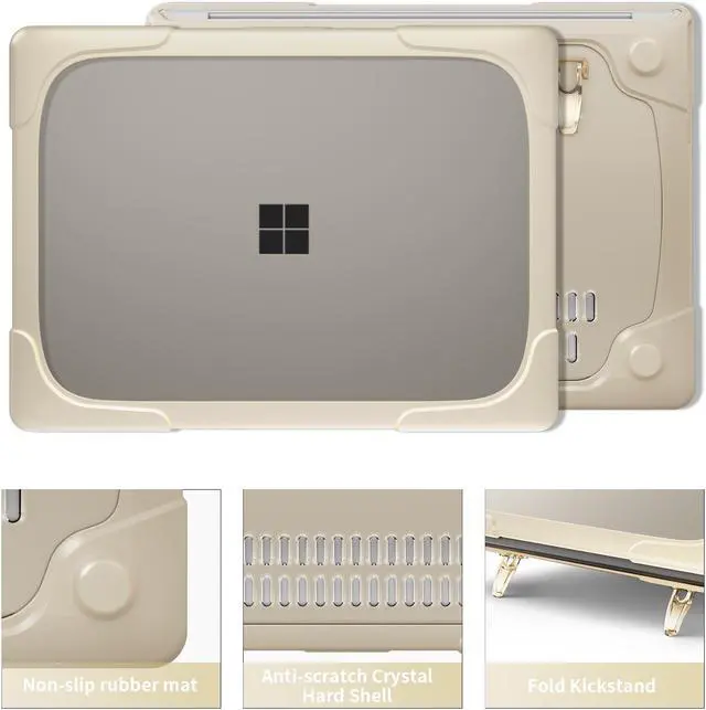 Alt view image 6 of 7 - BONAEVER Case for 13.8 Inch Microsoft Surface Laptop 7 2024 Model 2036, Heavy Duty Plastic Hard Shell Laptop Cover with Kickstand, Keyboard Skin, Screen Protector Khaki