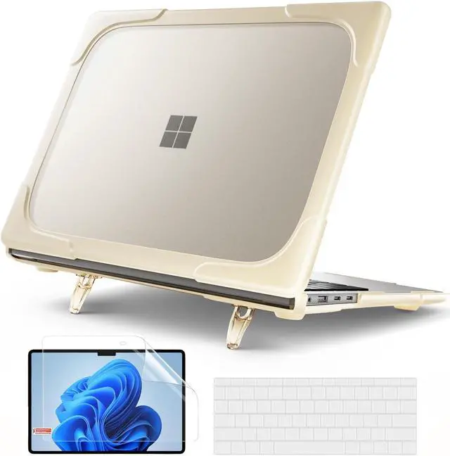 Main image of BONAEVER Case for 13.8 Inch Microsoft Surface Laptop 7 2024 Model 2036, Heavy Duty Plastic Hard Shell Laptop Cover with Kickstand, Keyboard Skin, Screen Protector Khaki