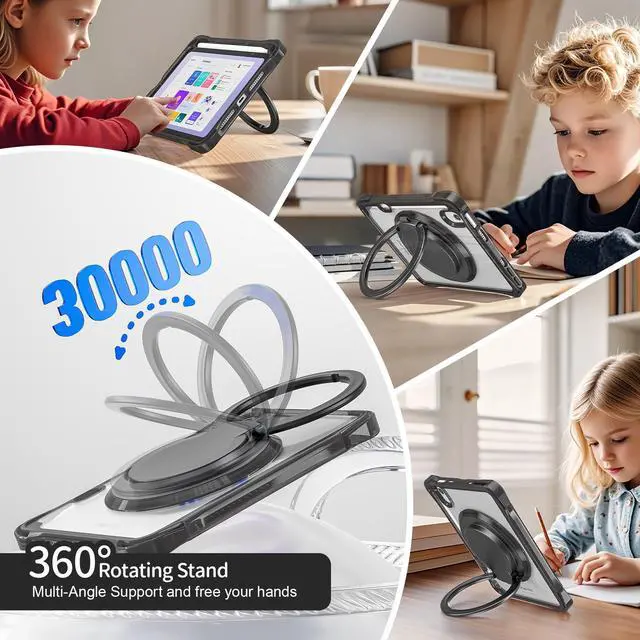 Alt view image 4 of 7 - BONAEVER Case for iPad Mini 7 A17 Pro / Mini 6, iPad Mini 6th/7th Gen 2021 2024 8.3 Inch Shockproof Rugged Protective Cover with 360 Rotating Stand Pencil Holder Hand/Shoulder Strap Transparent Back