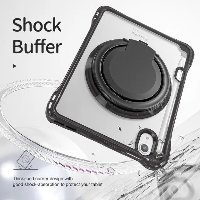 Alt view image 6 of 7 - BONAEVER Case for iPad Mini 7 A17 Pro / Mini 6, iPad Mini 6th/7th Gen 2021 2024 8.3 Inch Shockproof Rugged Protective Cover with 360 Rotating Stand Pencil Holder Hand/Shoulder Strap Transparent Back