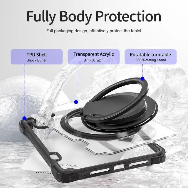 Alt view image 7 of 7 - BONAEVER Case for iPad Mini 7 A17 Pro / Mini 6, iPad Mini 6th/7th Gen 2021 2024 8.3 Inch Shockproof Rugged Protective Cover with 360 Rotating Stand Pencil Holder Hand/Shoulder Strap Transparent Back