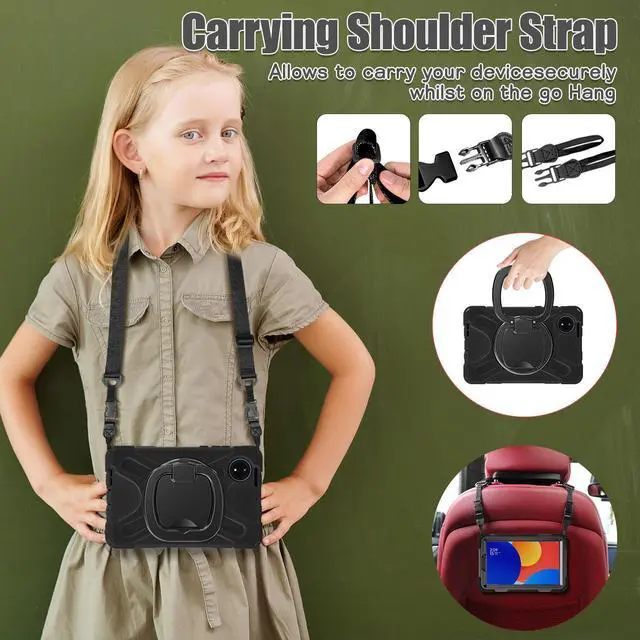 Alt view image 6 of 7 - BONAEVER Case for Xiaomi Redmi Pad SE 8.7 inch 2024, Shockproof Cover with Pencil Holder, 360° Rotating Hand Strap & Stand & Shoulder Strap