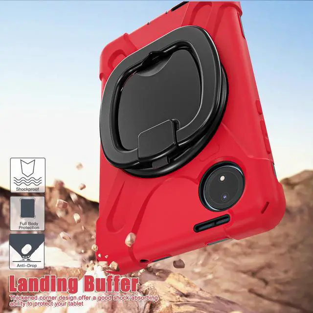 Alt view image 3 of 7 - BONAEVER Case for Xiaomi Redmi Pad SE 8.7 inch 2024, Shockproof Cover with Pencil Holder, 360° Rotating Hand Strap & Stand & Shoulder Strap Red