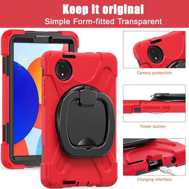 Alt view image 5 of 7 - BONAEVER Case for Xiaomi Redmi Pad SE 8.7 inch 2024, Shockproof Cover with Pencil Holder, 360° Rotating Hand Strap & Stand & Shoulder Strap Red