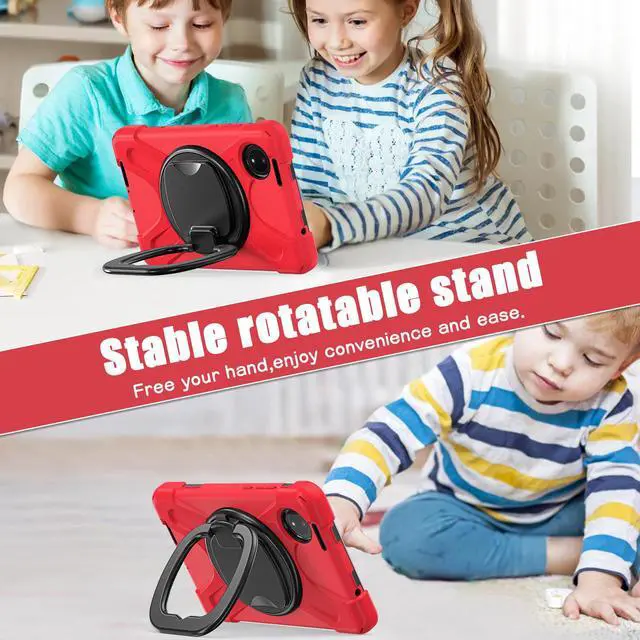 Alt view image 2 of 7 - BONAEVER Case for Xiaomi Redmi Pad SE 8.7 inch 2024, Shockproof Cover with Pencil Holder, 360° Rotating Hand Strap & Stand & Shoulder Strap Red