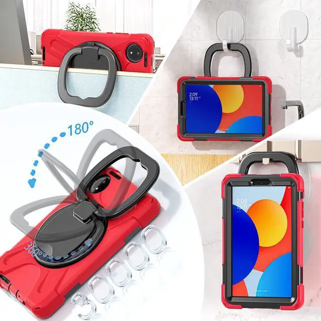 Alt view image 4 of 7 - BONAEVER Case for Xiaomi Redmi Pad SE 8.7 inch 2024, Shockproof Cover with Pencil Holder, 360° Rotating Hand Strap & Stand & Shoulder Strap Red