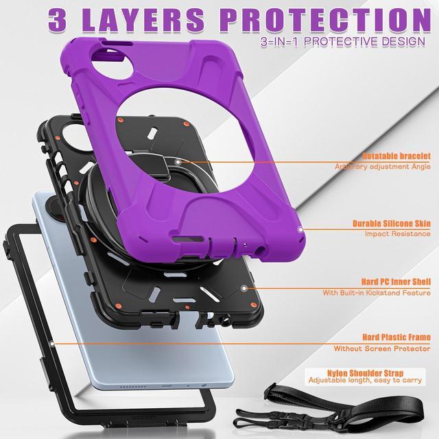 Alt view image 7 of 7 - BONAEVER Case for Xiaomi Redmi Pad SE 8.7 inch 2024, Shockproof Cover with Pencil Holder, 360° Rotating Hand Strap & Stand & Shoulder Strap Purple