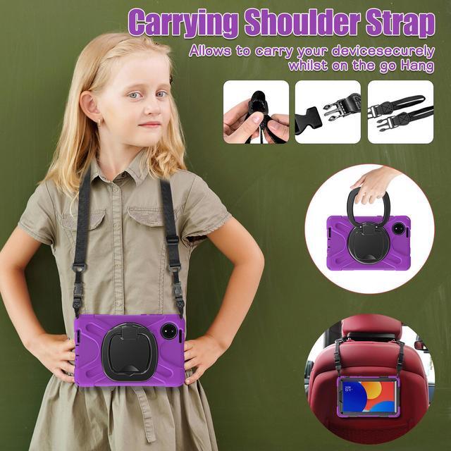 Alt view image 6 of 7 - BONAEVER Case for Xiaomi Redmi Pad SE 8.7 inch 2024, Shockproof Cover with Pencil Holder, 360° Rotating Hand Strap & Stand & Shoulder Strap Purple