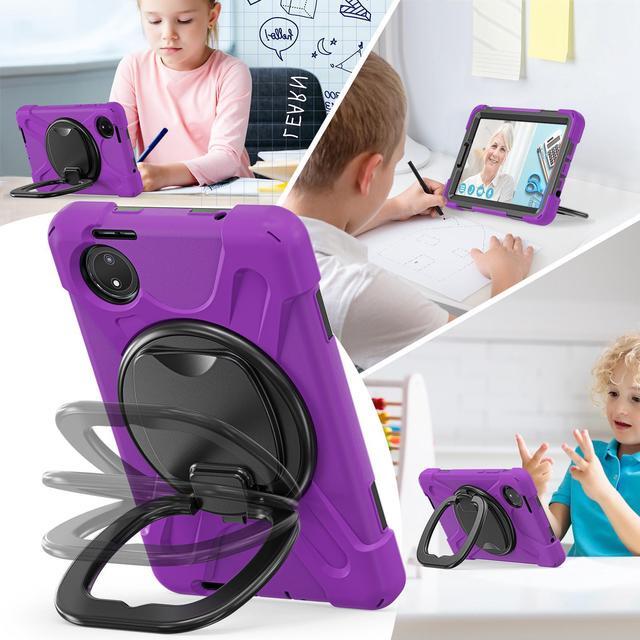 Alt view image 2 of 7 - BONAEVER Case for Xiaomi Redmi Pad SE 8.7 inch 2024, Shockproof Cover with Pencil Holder, 360° Rotating Hand Strap & Stand & Shoulder Strap Purple