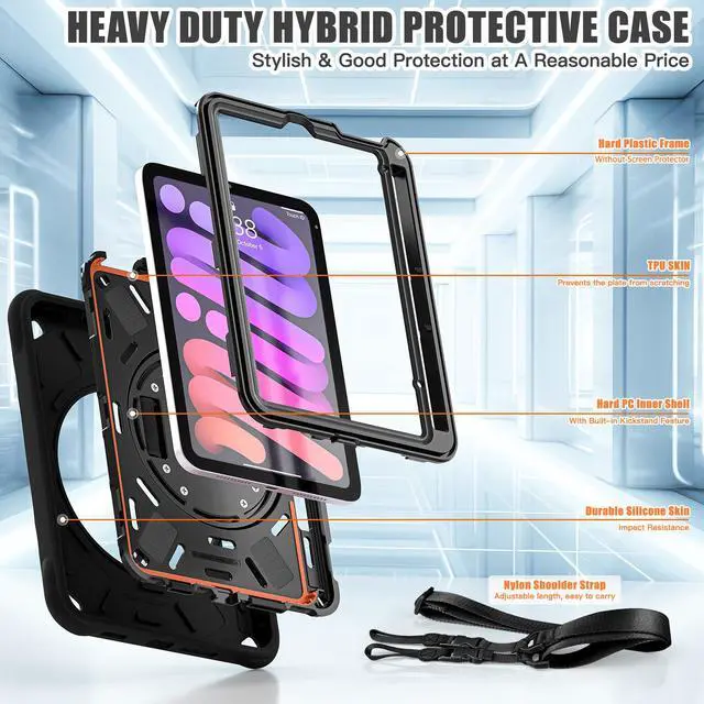 Alt view image 7 of 7 - BONAEVER Case for iPad Mini 7 2024 (A17 Pro) / Mini 6 Case 8.3 inch 2021 with Pencil Holder/360 Rotate Stand/Shoulder Strap, Shockproof Cover iPad Mini 7th/6th Generation