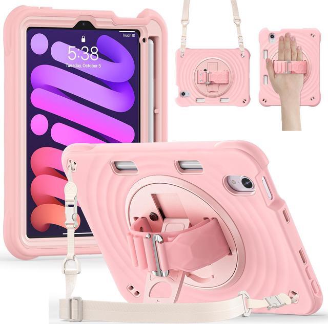 Main image of BONAEVER Case for iPad Mini 7 2024 (A17 Pro) / Mini 6 Case 8.3 inch 2021 with Pencil Holder/360 Rotate Stand/Shoulder Strap, Shockproof Cover iPad Mini 7th/6th Generation Pink