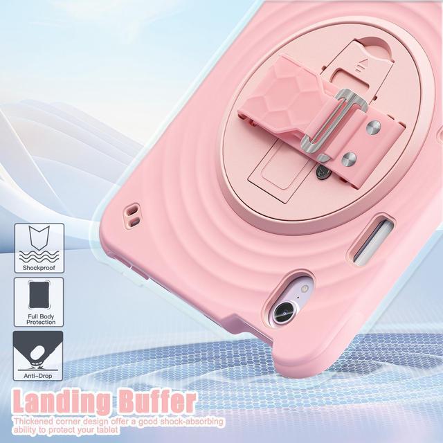 Alt view image 2 of 7 - BONAEVER Case for iPad Mini 7 2024 (A17 Pro) / Mini 6 Case 8.3 inch 2021 with Pencil Holder/360 Rotate Stand/Shoulder Strap, Shockproof Cover iPad Mini 7th/6th Generation Pink