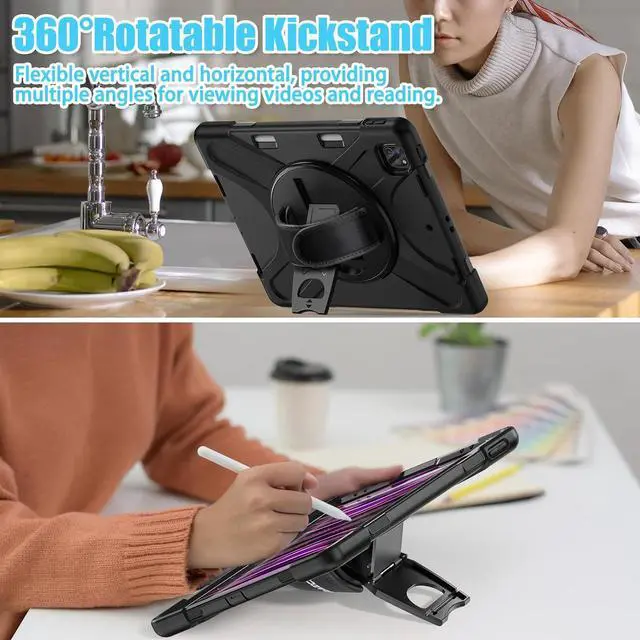 Alt view image 3 of 7 - BONAEVER For iPad Air 13 inch 2025 2024 M2, iPad Pro 12.9 inch 2022 2021 2020 2018 Shockproof Cover with Pen Holder Stand /Shoulder Strap For iPad Air 13" 2025 2024, iPad Pro 12.9 6th 5th 4th 3rd Gen