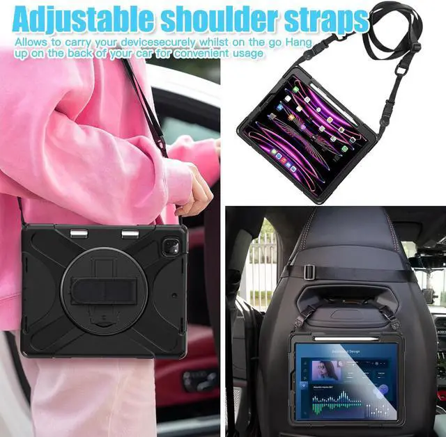 Alt view image 4 of 7 - BONAEVER For iPad Air 13 inch 2025 2024 M2, iPad Pro 12.9 inch 2022 2021 2020 2018 Shockproof Cover with Pen Holder Stand /Shoulder Strap For iPad Air 13" 2025 2024, iPad Pro 12.9 6th 5th 4th 3rd Gen