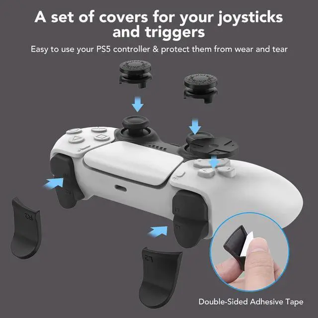 Alt view image 4 of 7 - BONAEVER Accessories for PS5 DualSense Wireless Controller, Carrying Case with Protective Controller Skin Cover, Thumb Stick Caps, Trigger Extensions & D-Pad Cap for Playstation 5 Controller