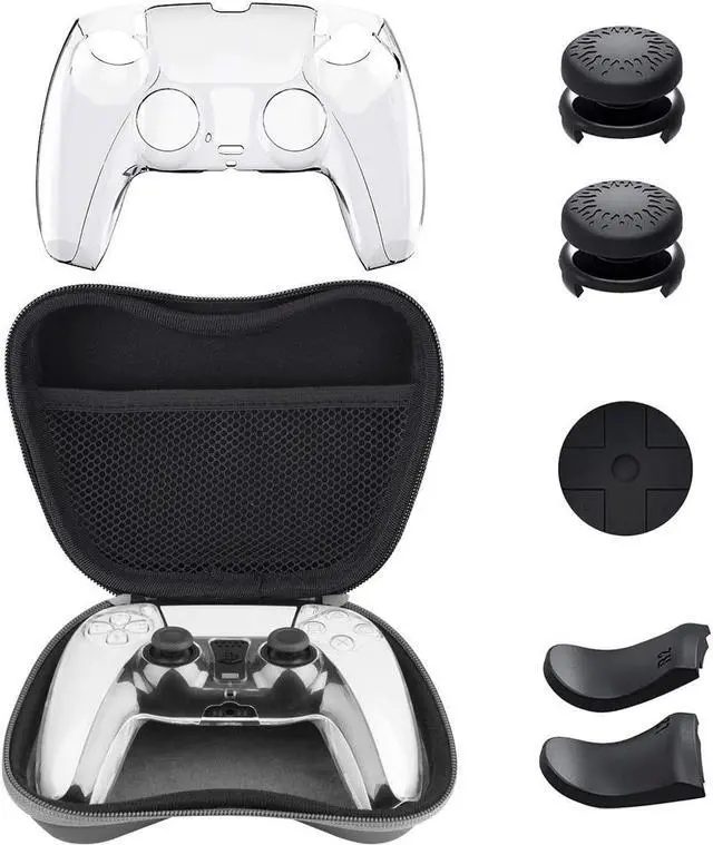 Main image of BONAEVER Accessories for PS5 DualSense Wireless Controller, Carrying Case with Protective Controller Skin Cover, Thumb Stick Caps, Trigger Extensions & D-Pad Cap for Playstation 5 Controller