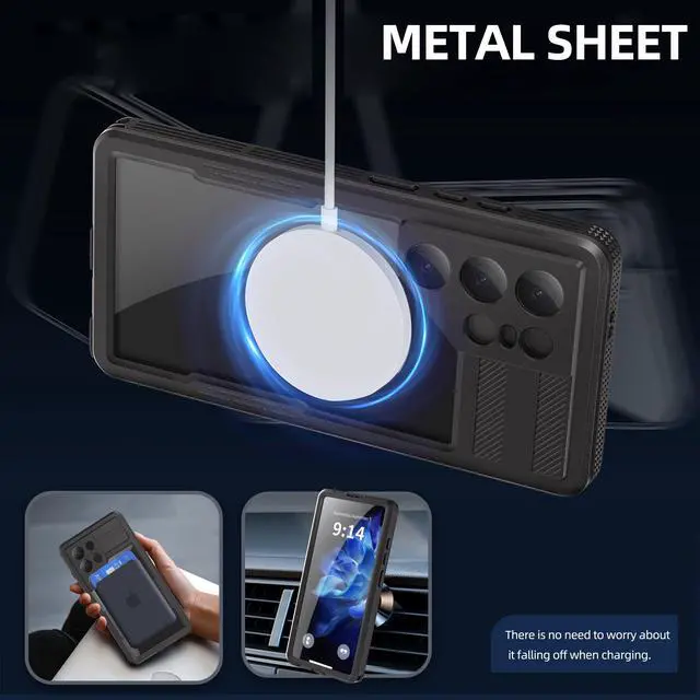 Alt view image 4 of 7 - BONAEVER For Samsung Galaxy S25 Ultra Waterproof Case with Magnetic Magsafe Charging, IP68 Waterproof Case for Samsung S25 Ultra Case Phone Cover with Screen Protector Cover Black
